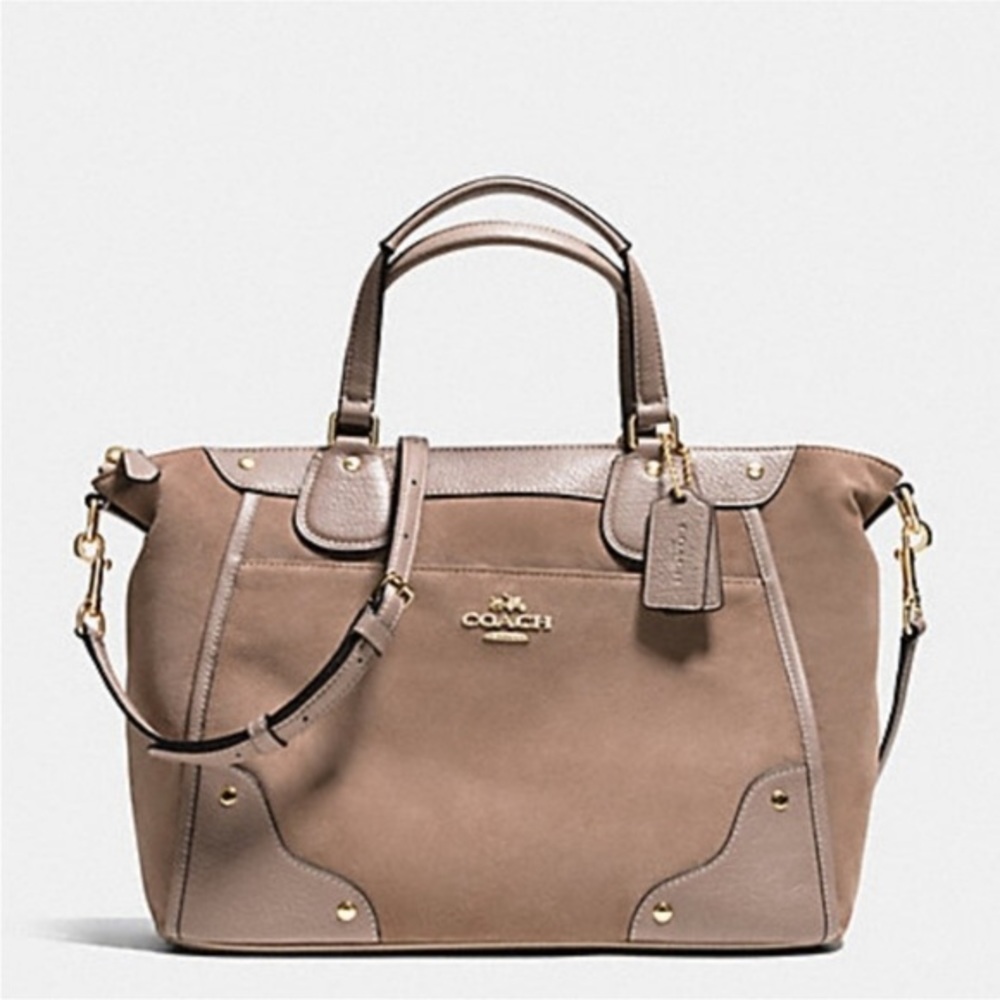 COACH Taupe Suede Leather Shoulder Mickie